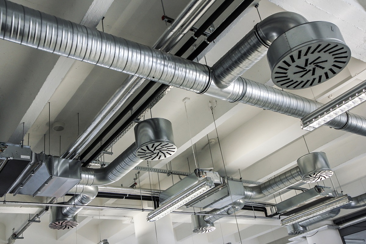 Air conditioning on the ceiling of an industrial building