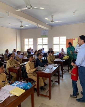 Students in classroom at Pakistan school