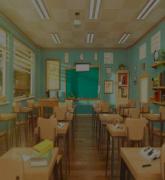 Empty school classroom in cartoon style