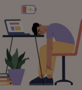 Cartoon of man feeling low/running out of batteries at work