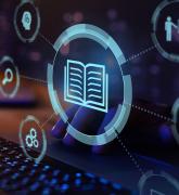 Keyboard and computer screen with icons