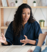 Closeup of two women speaking